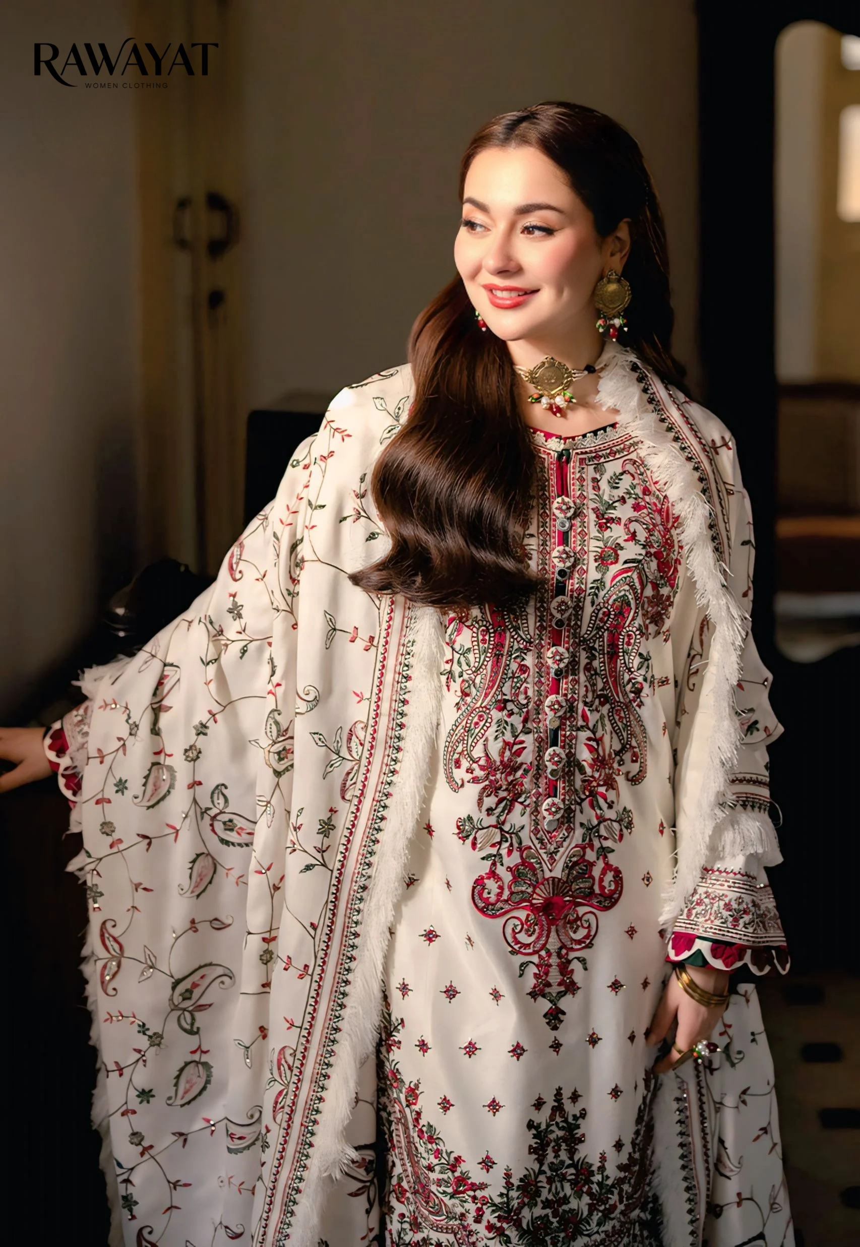 Rawayat Winter Collection Premium Embroidered Dhanak Unstitched 3PC Suit