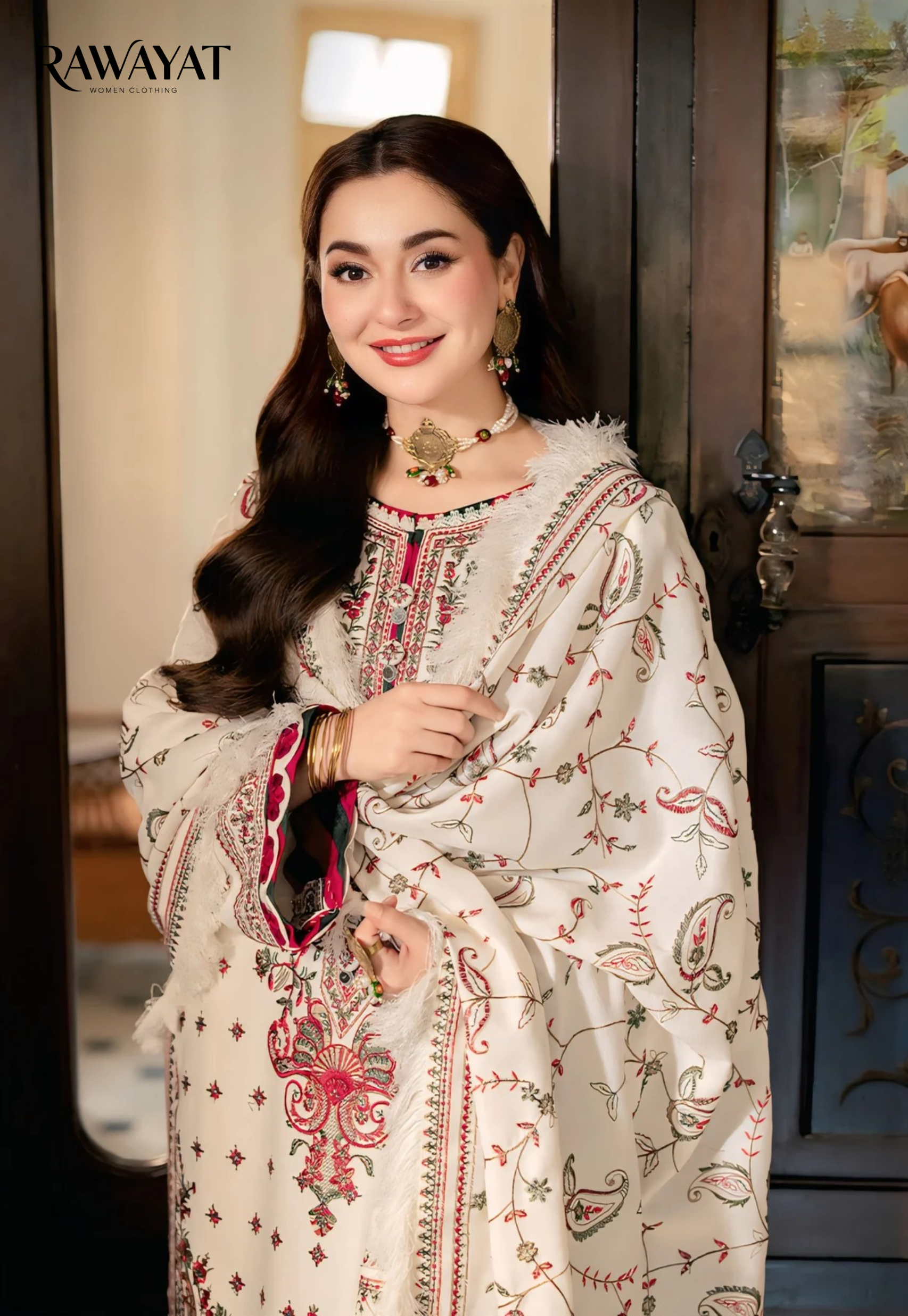 Rawayat Winter Collection Premium Embroidered Dhanak Unstitched 3PC Suit