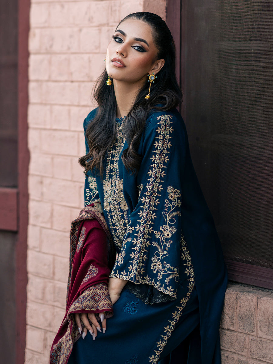 JAZMIN | DHANAK LUXURY UNSTITCHED EMB 3PC | DIGITAL PRINTED WOOL SHAWL