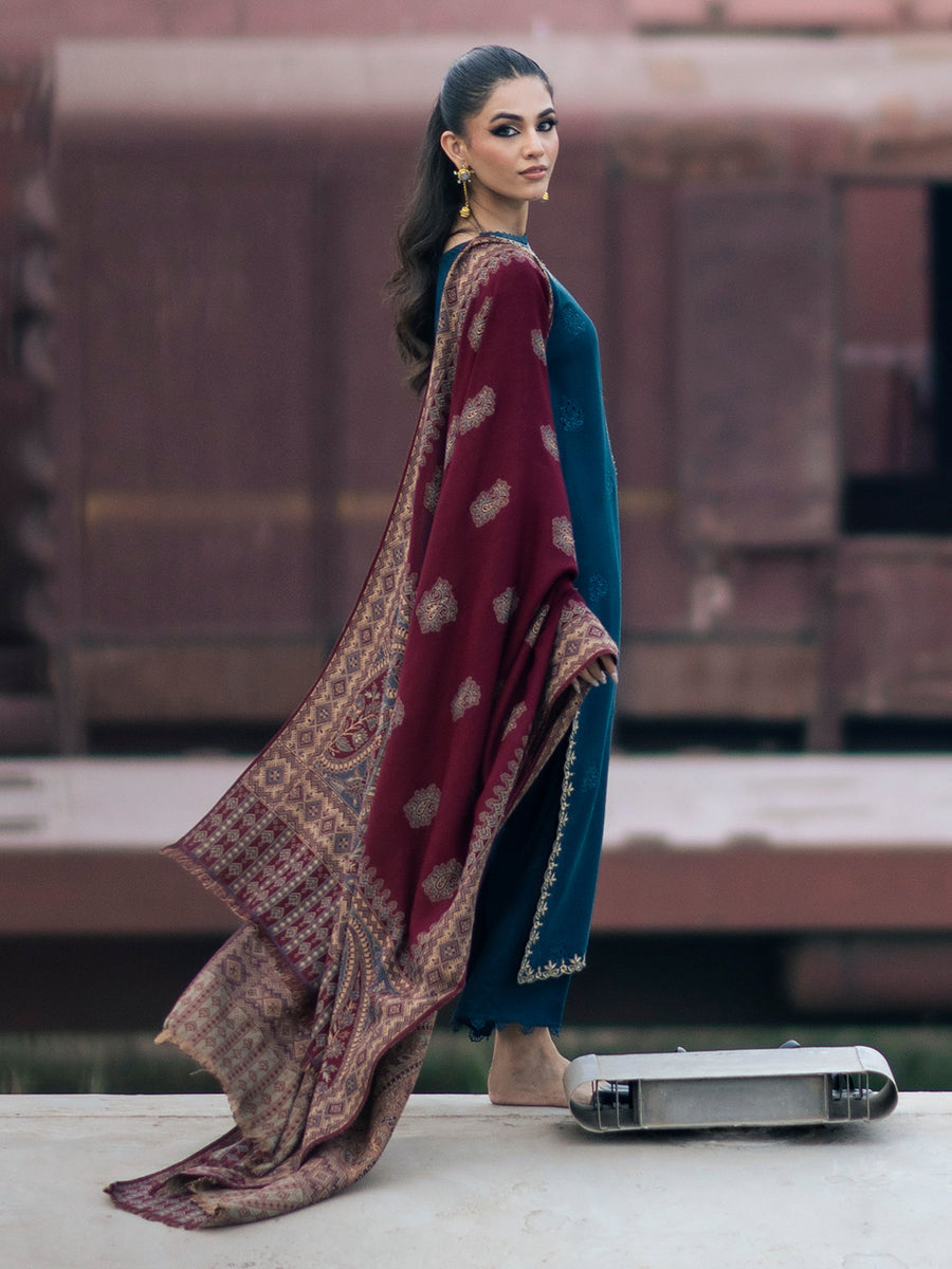 JAZMIN | DHANAK LUXURY UNSTITCHED EMB 3PC | DIGITAL PRINTED WOOL SHAWL