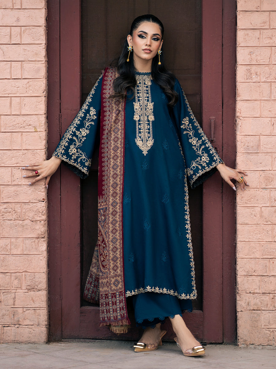 JAZMIN | DHANAK LUXURY UNSTITCHED EMB 3PC | DIGITAL PRINTED WOOL SHAWL