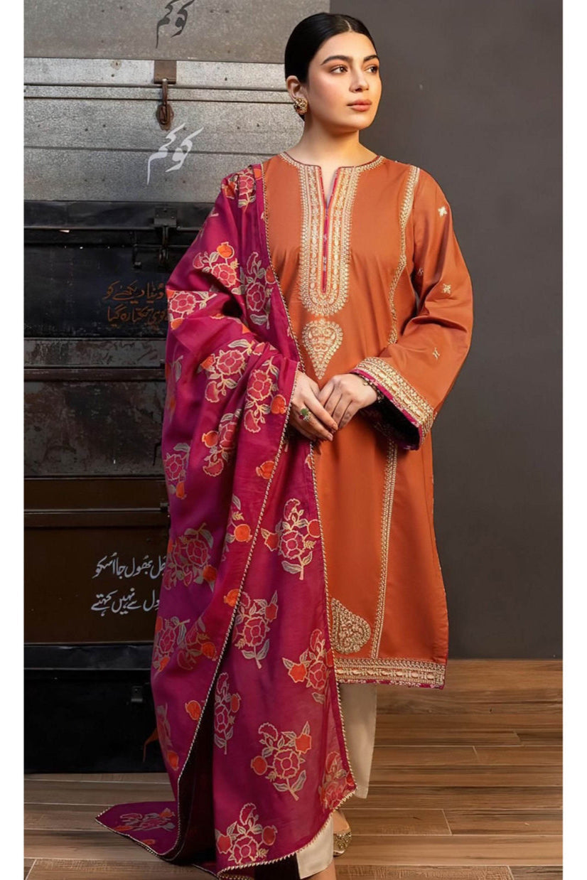 ZARA SHAHJAHAN | DHANAK UNSTITCHED EMB | 3PC