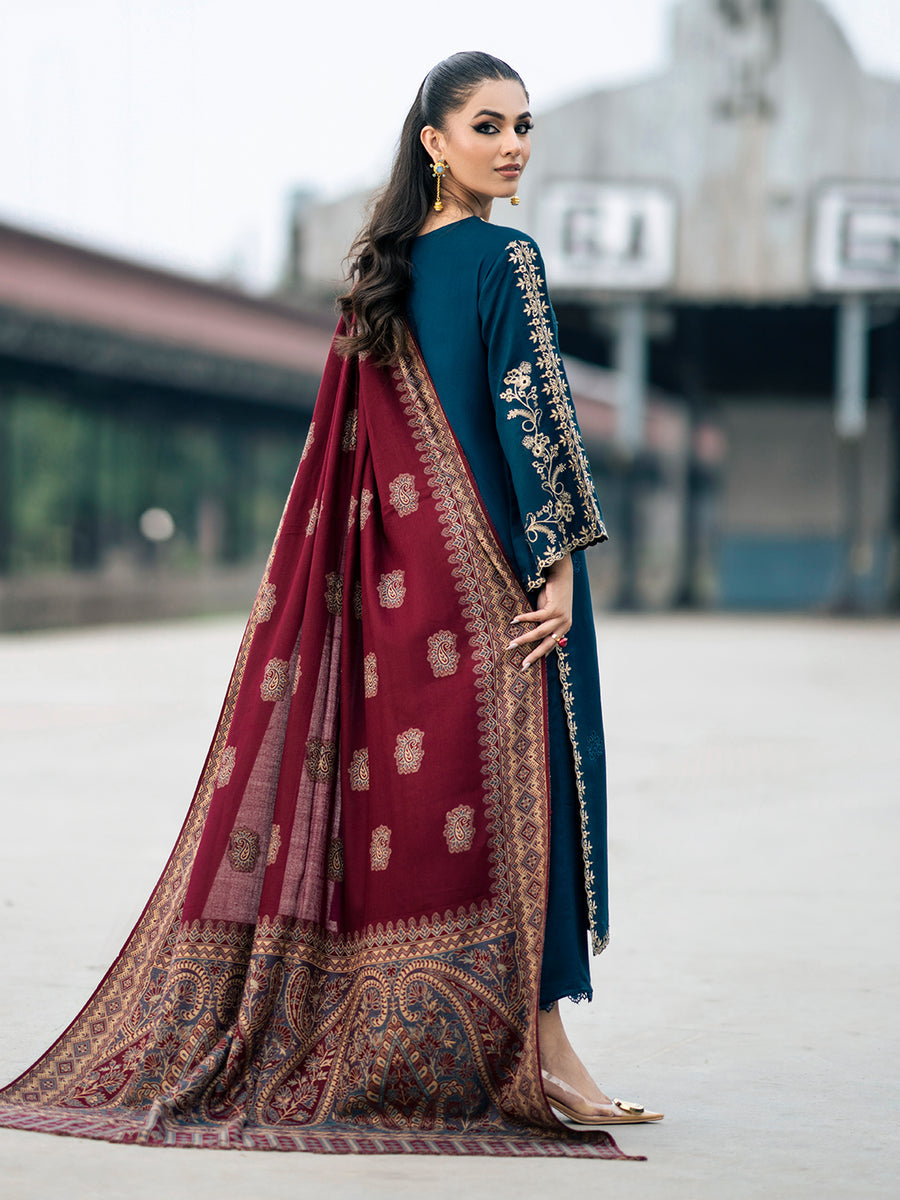 JAZMIN | DHANAK LUXURY UNSTITCHED EMB 3PC | DIGITAL PRINTED WOOL SHAWL