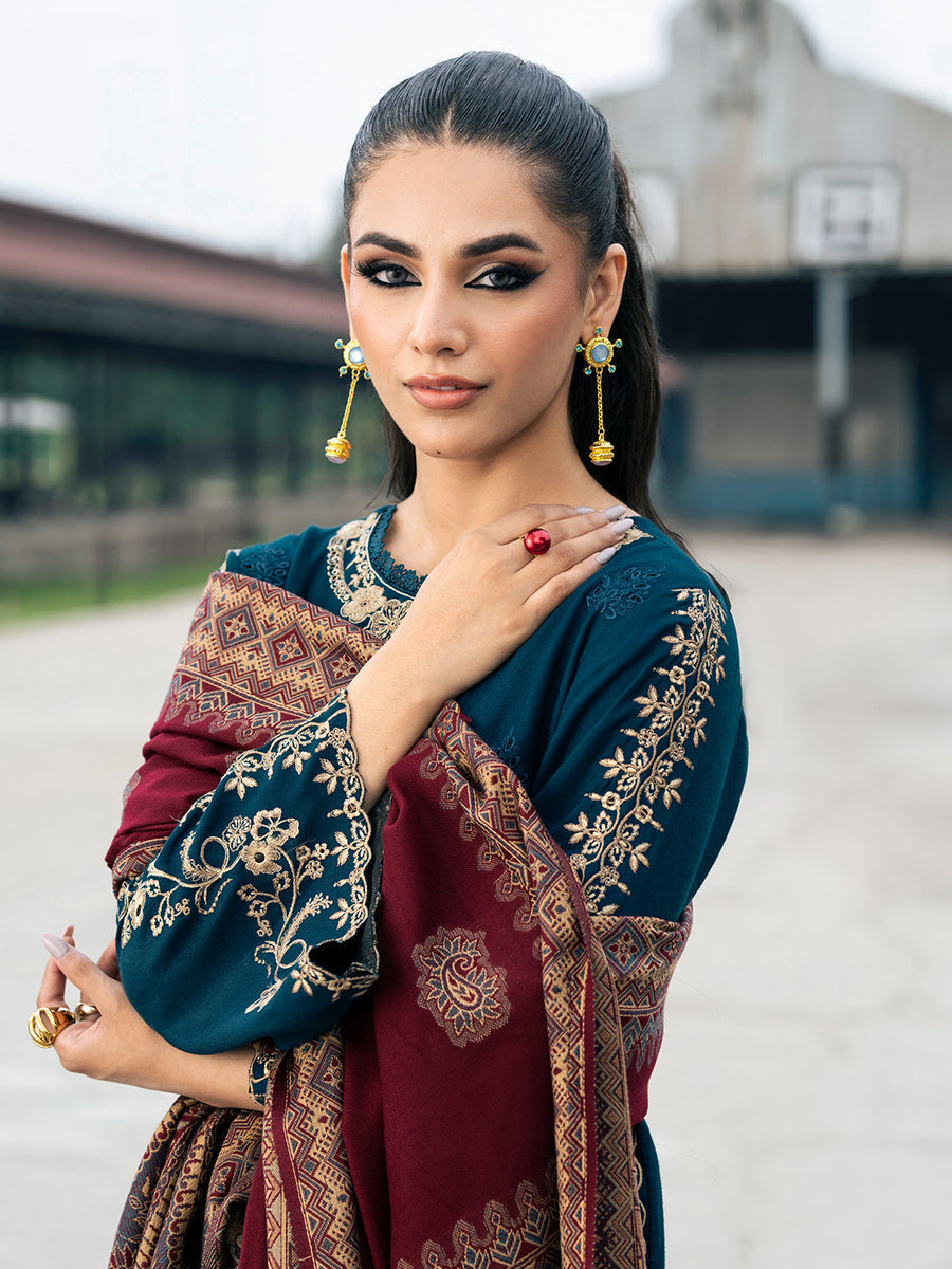 JAZMIN | DHANAK LUXURY UNSTITCHED EMB 3PC | DIGITAL PRINTED WOOL SHAWL