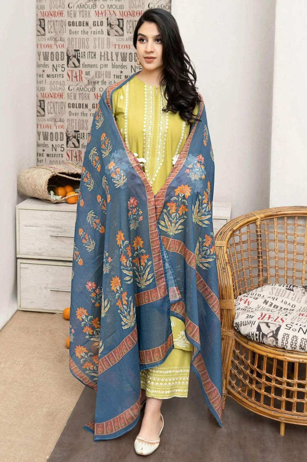 AISLING | DHANAK UNSTITCHED EMB 3PC | DIGITAL PRINTED WOOL SHAWL