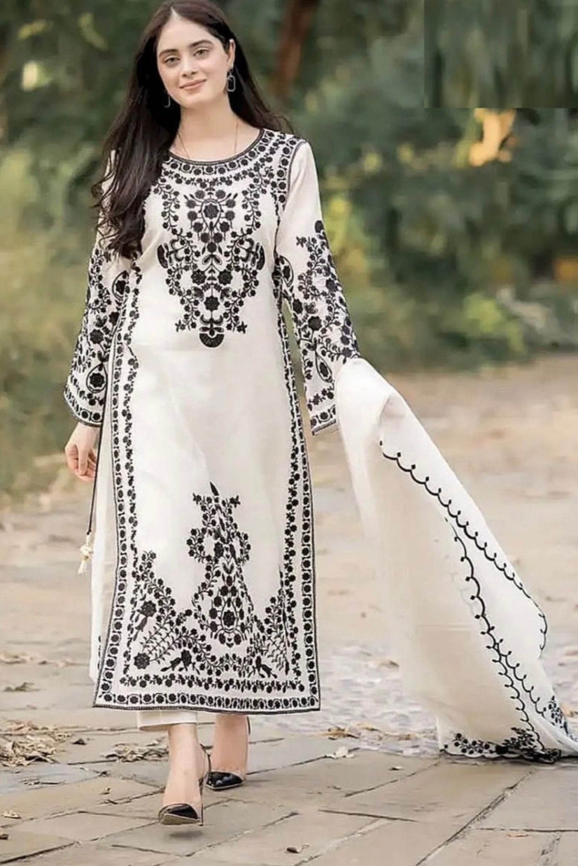 ANAMSHA LINEN UNSTITCHED EMB 3PC